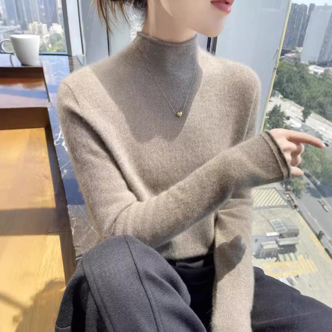 

Puyuan Wool Sweater: Rolled-Edge, Half-High Neck Women s Fashionable Base Layer Top XXL (135-150 jin)