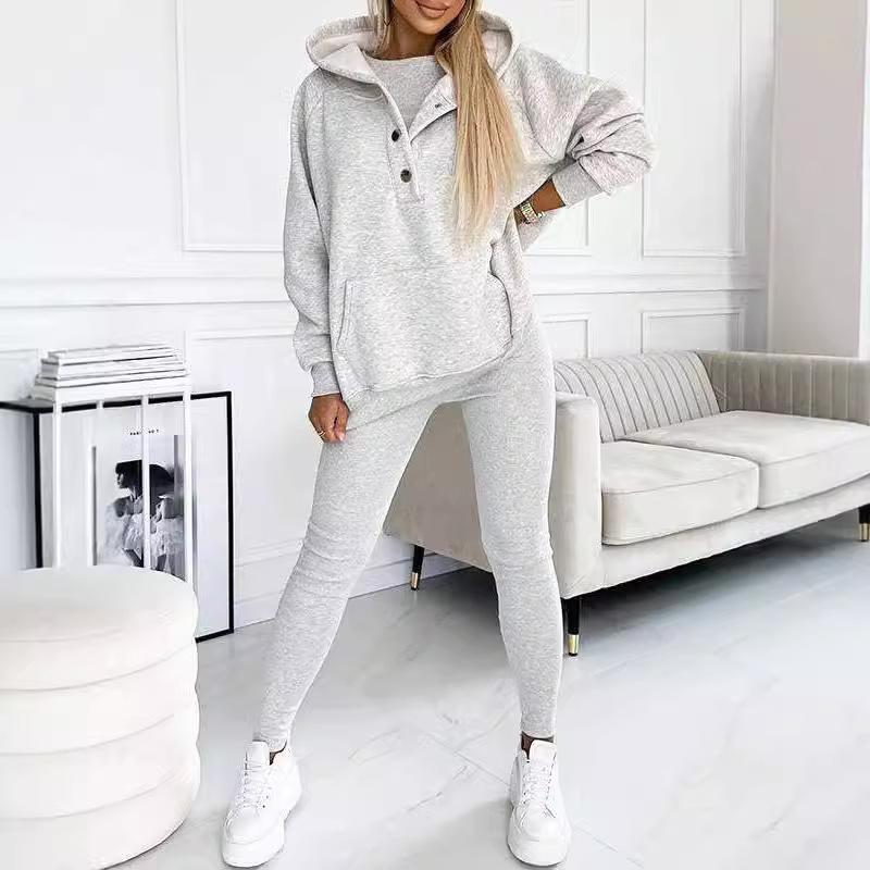 2025 Amazon Women s Hooded Sweater Threaded Slim Vest Pants Three-piece Fashion Casual S