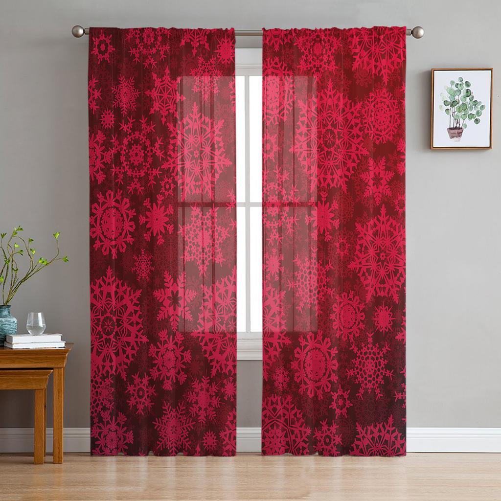Christmas Blue Snowflake Texture Living Room Transparent Tulle Window Curtain Bedroom Kitchen Decor Veil Drapes Curtains