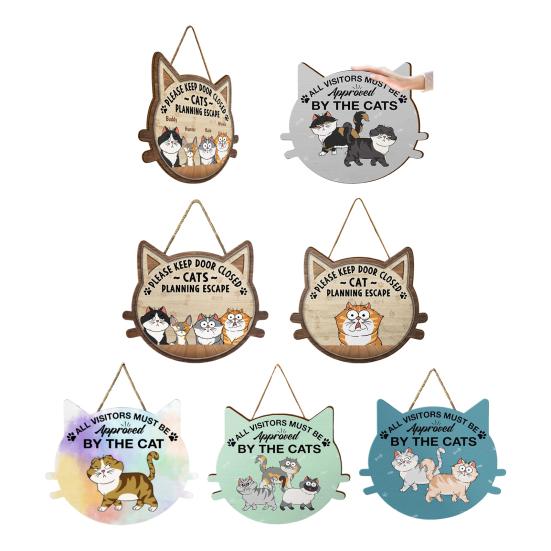 Cat Planning Escape Sign Please Keep Door Closed Wooden Sign Door Hanging Welcome Sign Housewarming Gift for Cat Lovers