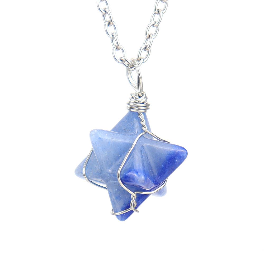 

Natural Stone Crystal Kaba Star Silk Agate Stone Hexagram Pendulum Necklace Pendant N635