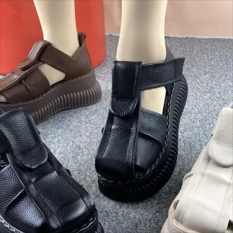 2025 Ladies Shoes Buckle Strap Women's Sandals Cover Heel Casual Sandals Women New Best Seller Solid Closed Toe Sandals