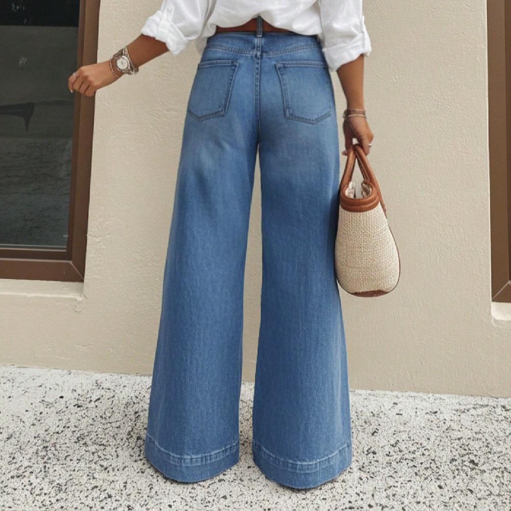 Women Vintage Denim Jeans Ladies Casual Wide Leg Straight Pants Full Length Long Pant