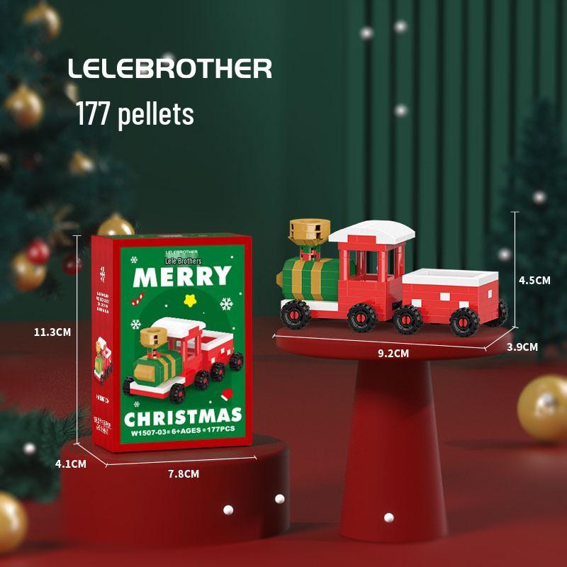 Christmas Lego-Compatible Building Blocks: Assembled Tree, Reindeer, and Santa Ornaments