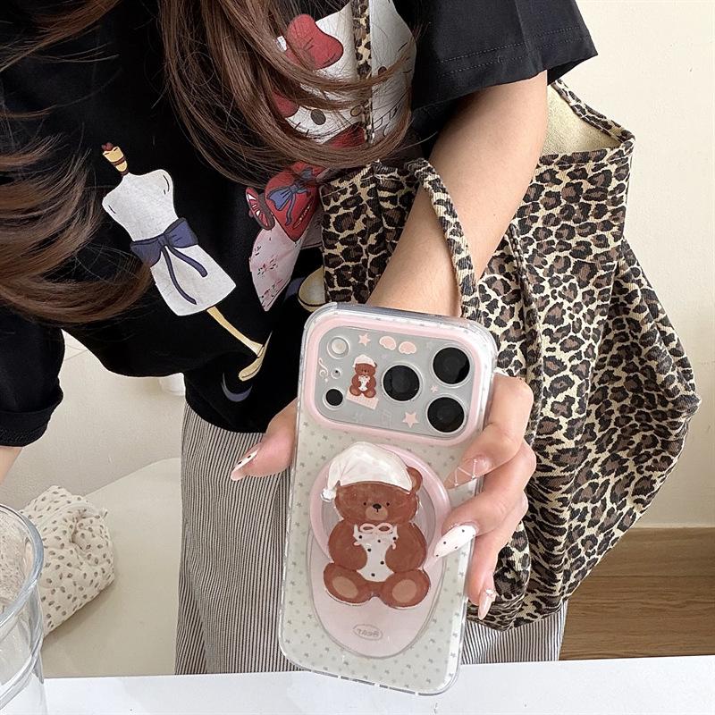 Polka Dot Sleep Cap Bear Case for iPhone 17/16ProMax/15/14 - High-End Japanese Korean Design