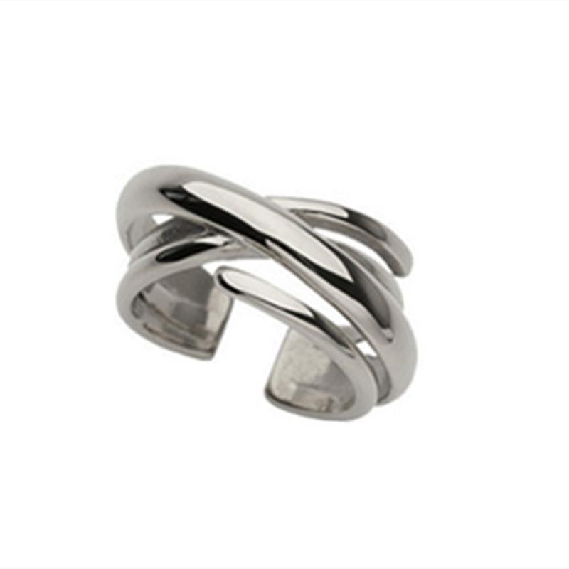 Trendiger Mehrschichtiger Unregelmäßiger Offener Ring aus 925er Silber mit Gewundenem Design