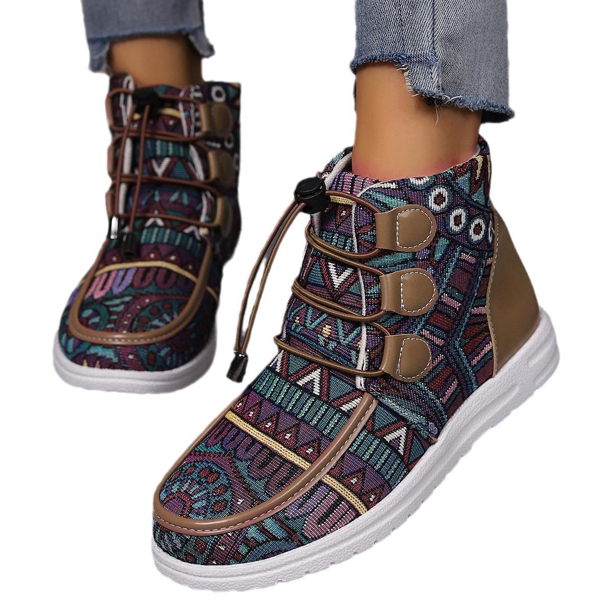 Снегоступы женские нескользящие кроссовки осень-зима теплые модные принты шнуровка — фото 6