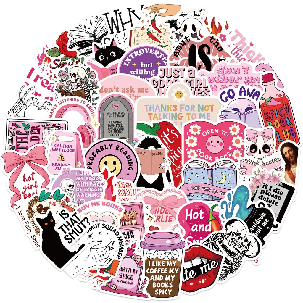 50PCS Pink Smut Bookish Reader Stickers Aesthetic Love Cute Girls Decals for Computer Phone Laptop Diary Decor Sticker Pack