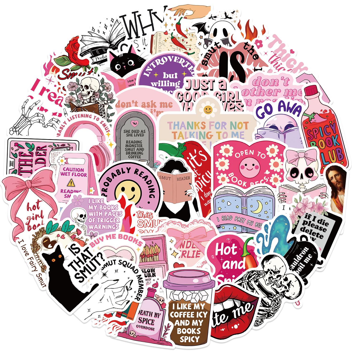 

50PCS Pink Bookish Stickers, Book Sticker for Kindle, Aesthetic Booktok Reading Sticker Waterproof Vinyl Decals for Water Bottle