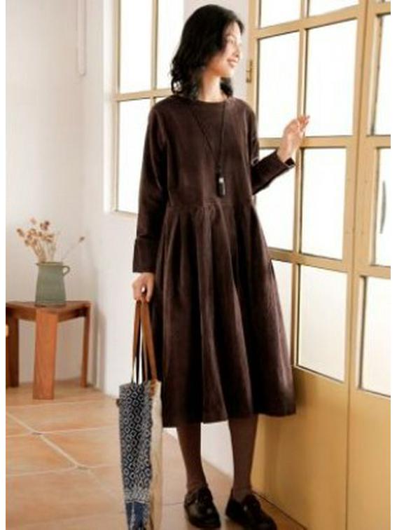 

Осень 2021 г. Японско-корейское вельветовое литературное платье - женская юбка миди с длинными рукавами Large