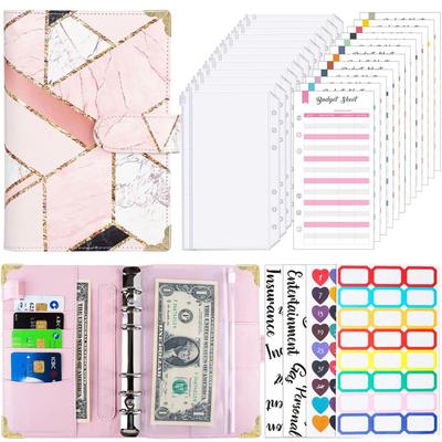 PU Ring Binder Budget Planner with Stickers - A6 Cash Envelope Notebook