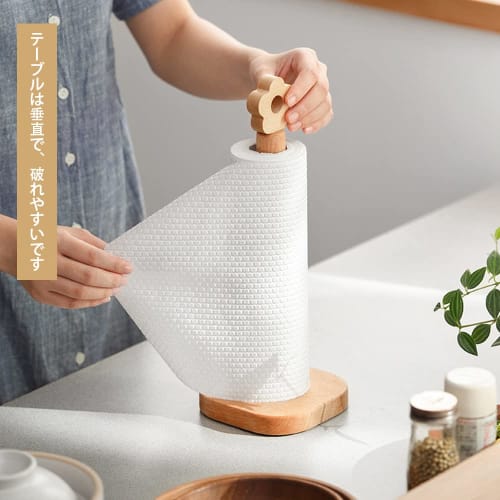 AIDUCHO Wooden Kitchen Paper Holder, Paper Towel Holder, Roll Holder, Freestanding Kitchen Utensil Storage Item, One-Hand Tear (Wood Color, Flower Pat
