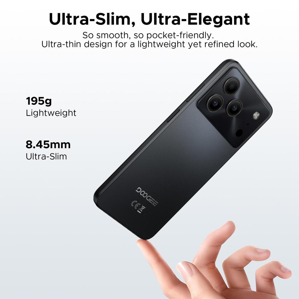 Doogee Note 56 Mobile Phones, Android 16 Smartphone, 6150mAh, 8.45mm Ultra-Slim, 6.56" HD+ 90Hz, 24GB + 64GB/2TB, Face ID, GPS, OTG, FM