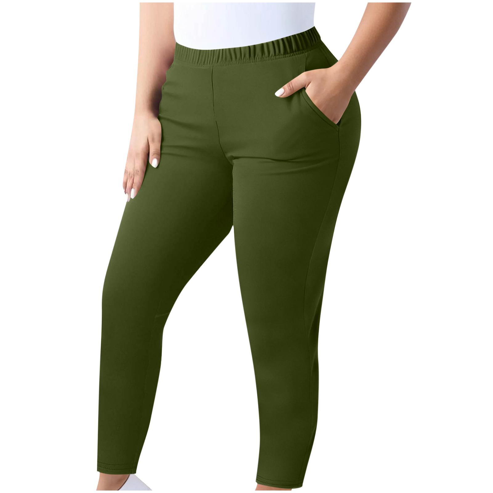 

Plus Size Women Casual Yoga Leggings Stretchy Waistband Full Length Pants Comfortable Fit Suitable for Various Activities and Daily Wear L армия зеленый