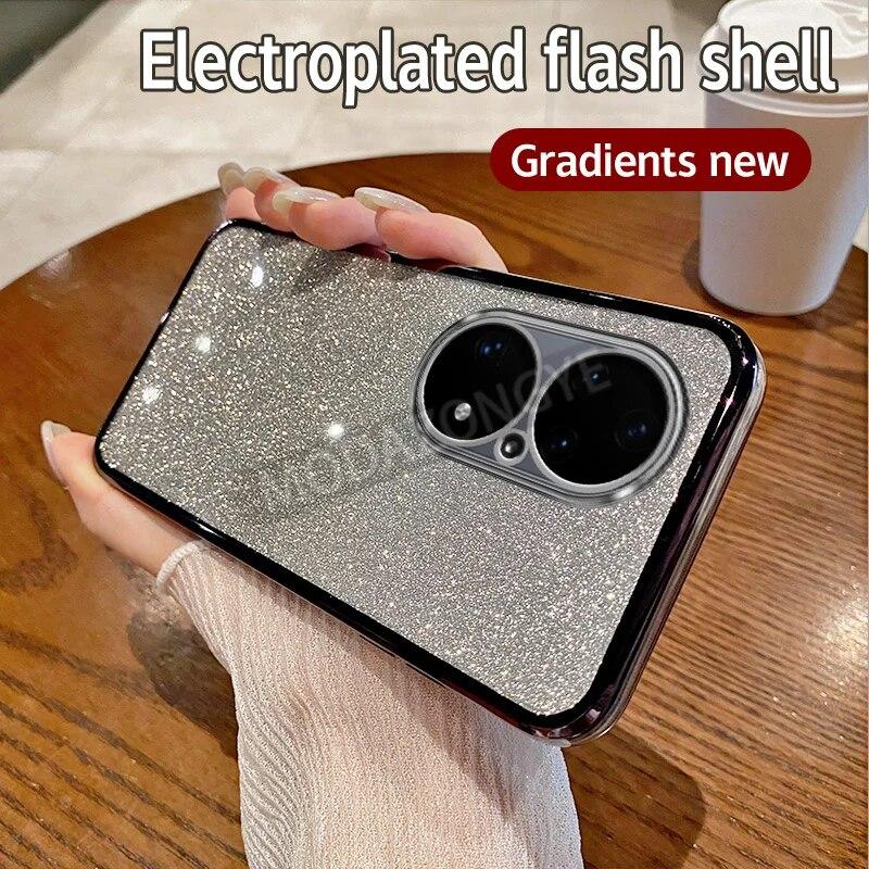 For Huawei P50 Pro Case Electroplating Soft Glitter TPU Cell phone Back Cover Huawei P50Pro Phone Casing For Girl Woman
