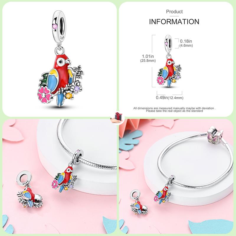 New Copper Fashion Spring Carnation Flower Parrot Charm Bead Suitable For 3Mm Bracelet Diy Fine Jewelry Gift Making
