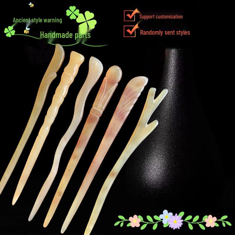 Vintage-Style Hairpins & Accessories: Sheep Horn, Cow Horn, Jade, and Retro Chinese Carved Designs
