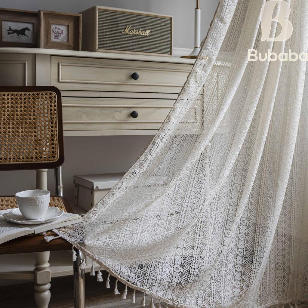 Fabric Daddy Blackout Crochet Curtains - Soundproof, Magic Tape for Bedroom, Kitchen & Living Room Bay Windows