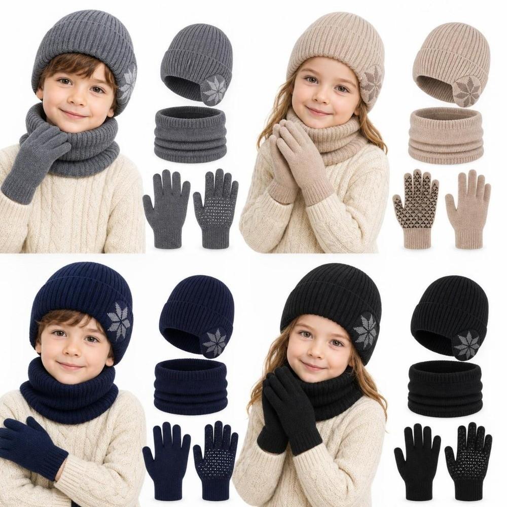 3Pcs Set Warm Winter Hat Scarf Gloves Set Fleece Lined Winter Accessories Set Children