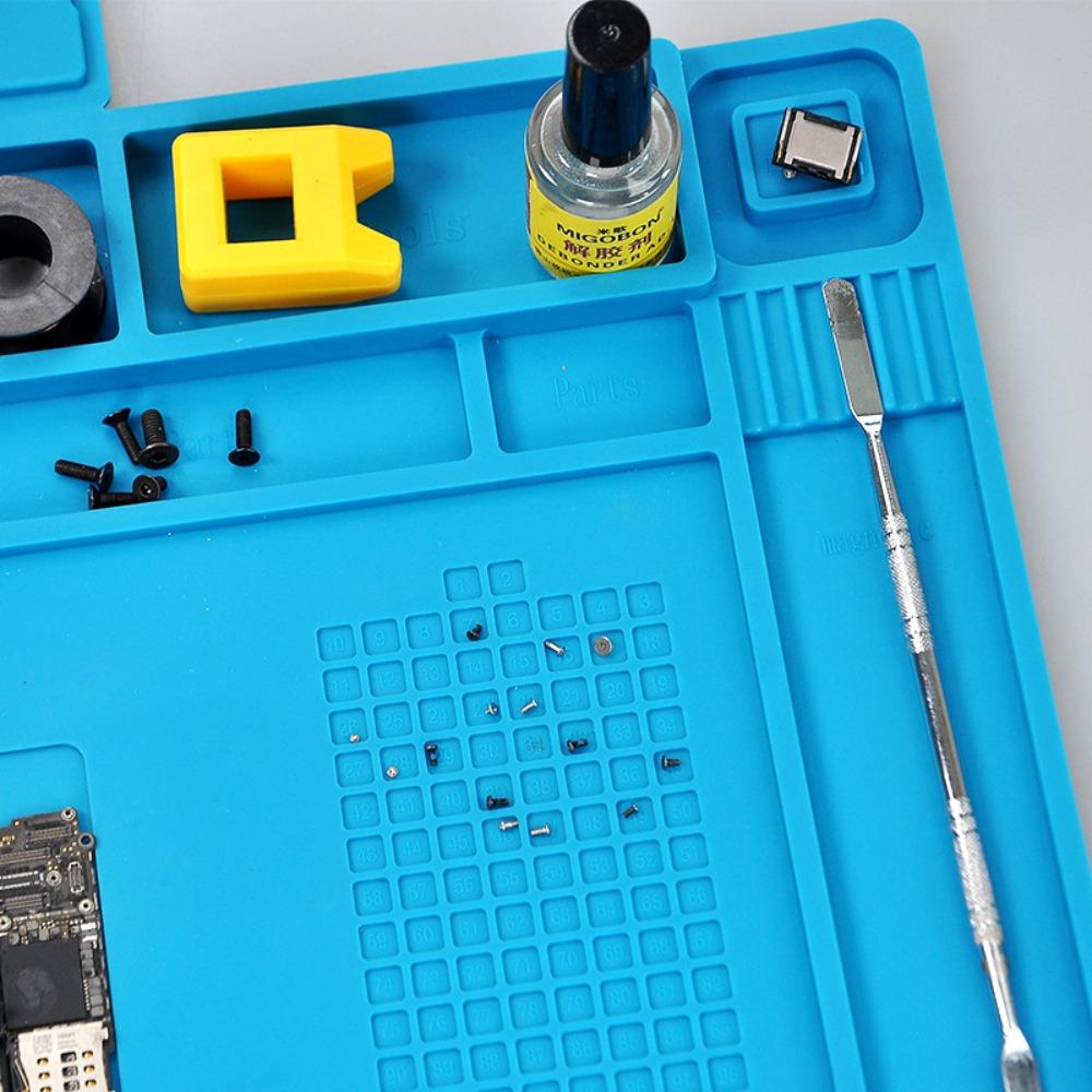 Magnetic Mat Silicone Work Mat Soldering Station Mat Heat Resistant 932°F Anti-Static for Electronic Phone Laptop Watch Repair