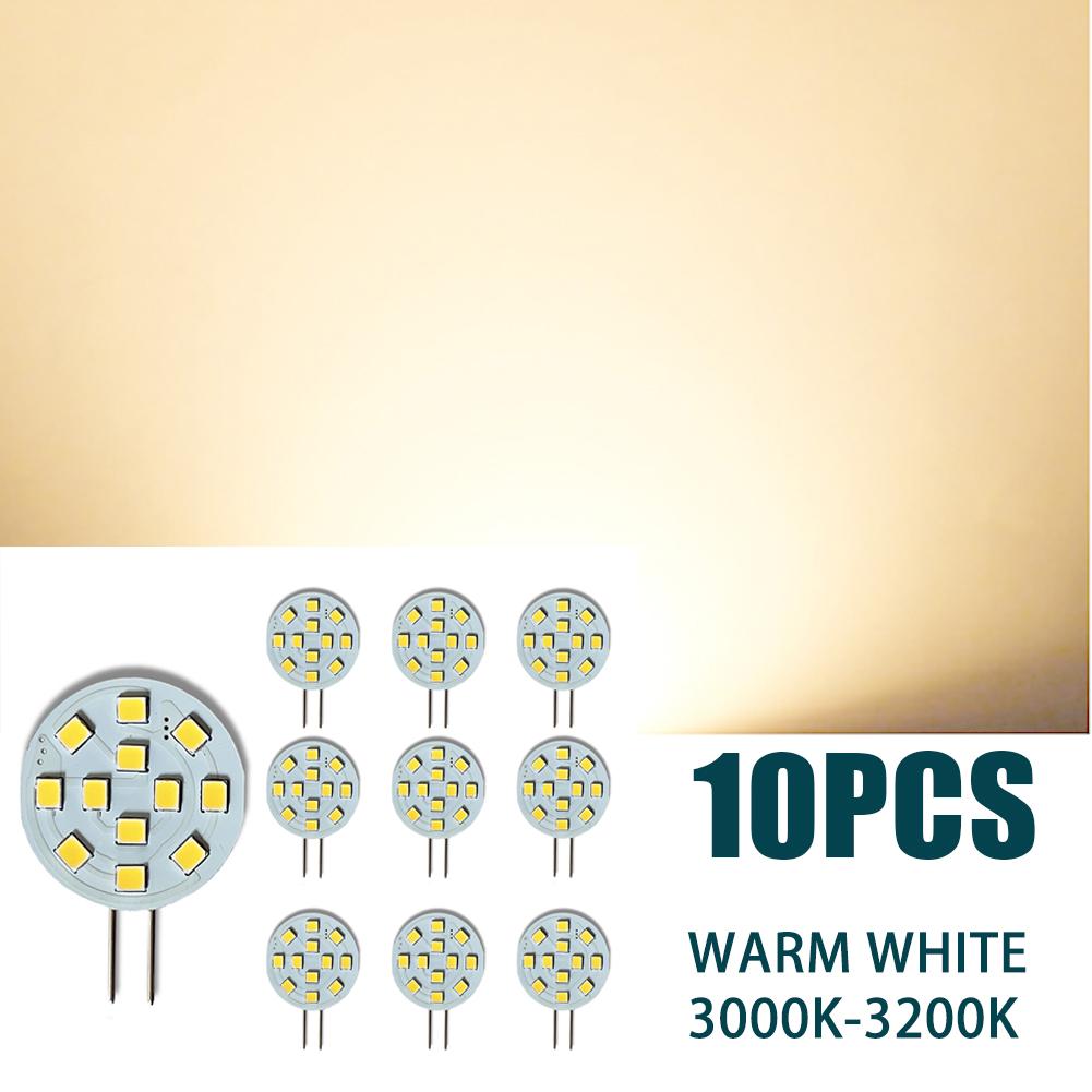 

10 Штук Світлодіодних Ламп G4 AC/DC 12V 2W SMD2835 Надяскравих для Вбудованих Точкових Світильників Шафи Освітлення Салону RV теплим білим кольором
