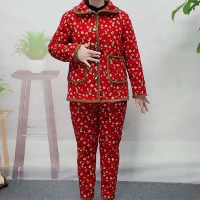 Women's Winter Thickened Warm Pajama Set Plush Long Sleeve Sleepwear Velvet Home Set Clothes  Plus Size