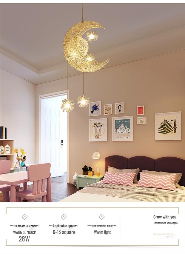 Modern Star & Moon Pendant Light - Creative Aluminum Design for Restaurants, Bars, Bedrooms, and Children's Rooms.