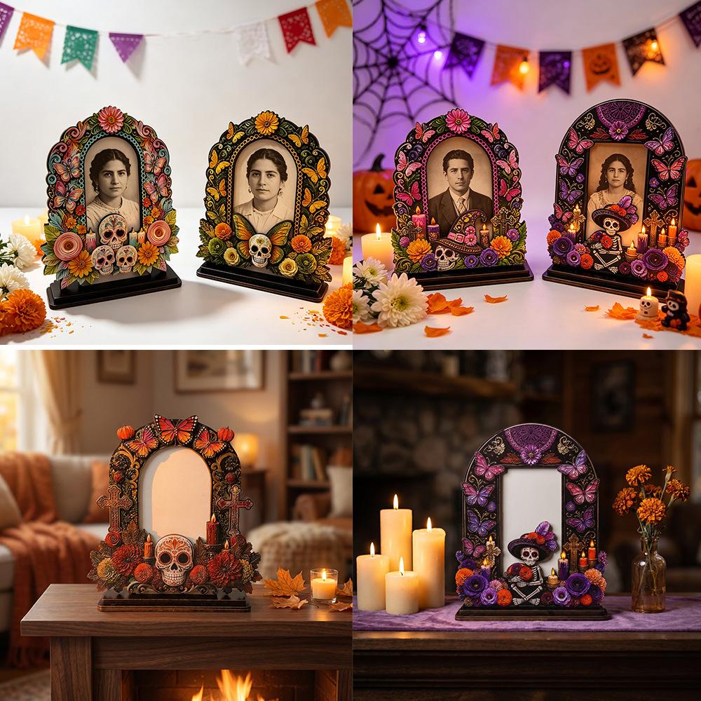 Pumpkin-shaped Wooden Frame Decorations for The Day of The Dead, Festive Atmosphere Ornaments, Family Photo Album, Handicrafts