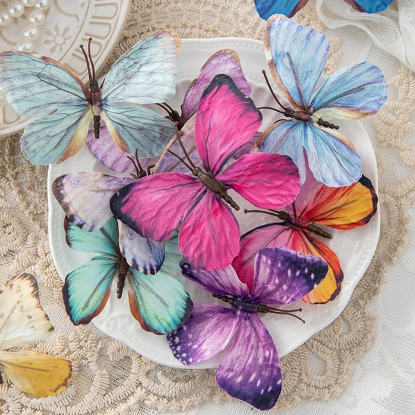 10/20PCS Artificial Flowers Fluorescents Butterfly Home Room Decor Christmas Wreath Wedding Bridal Headwear Brooch Diy Ornaments