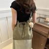 Trendy Solid Color Large-Capacity Drawstring Crossbody Shoulder Bag for Women