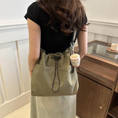 Bolso Bandolera de Hombro con Cordón de Gran Capacidad de Color Sólido de Moda para Mujer
