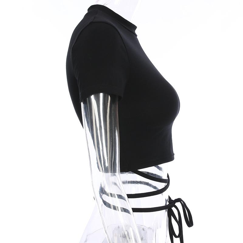 Été femmes noir T-Shirts courts Sexy culture hauts à manches courtes pansement t-shirt hauts chemises féminines