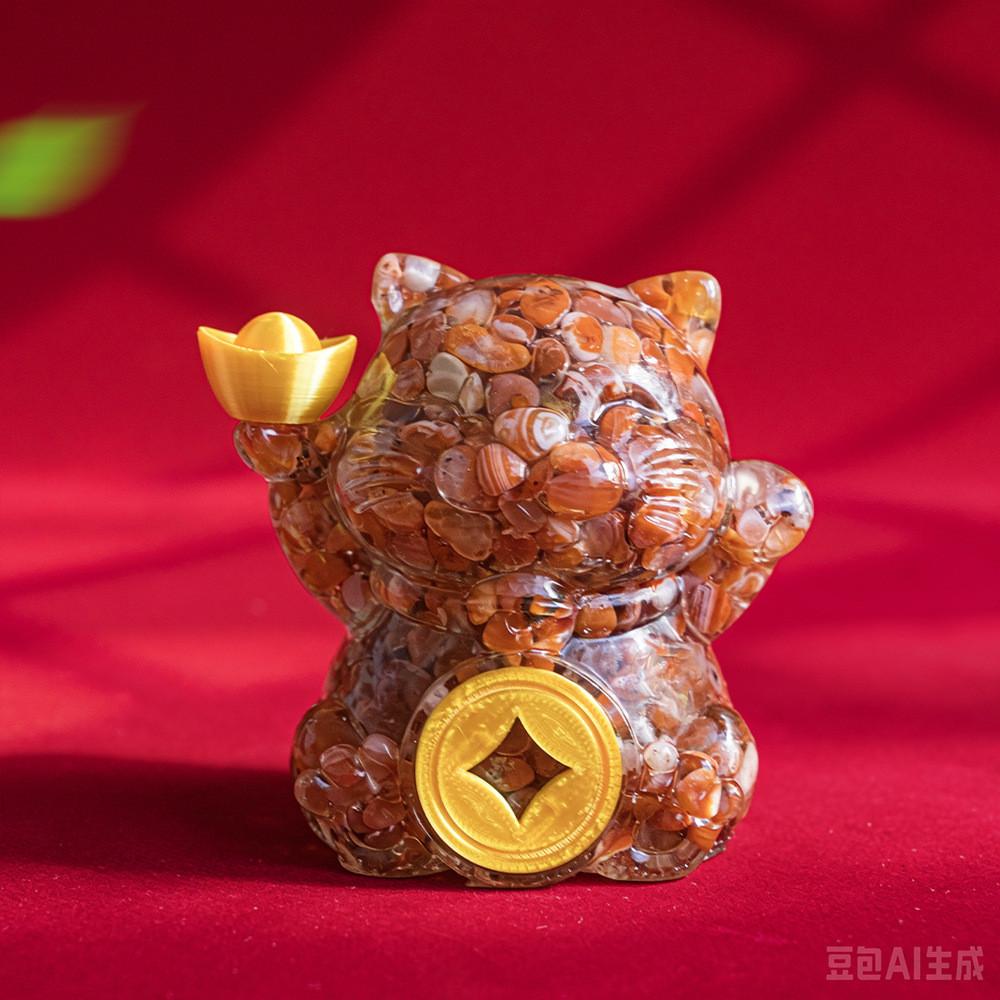 Resin Filling Natural Crystal Maneki Neko Figurine Home Decor Gift For Feng Shui Enthusiasts