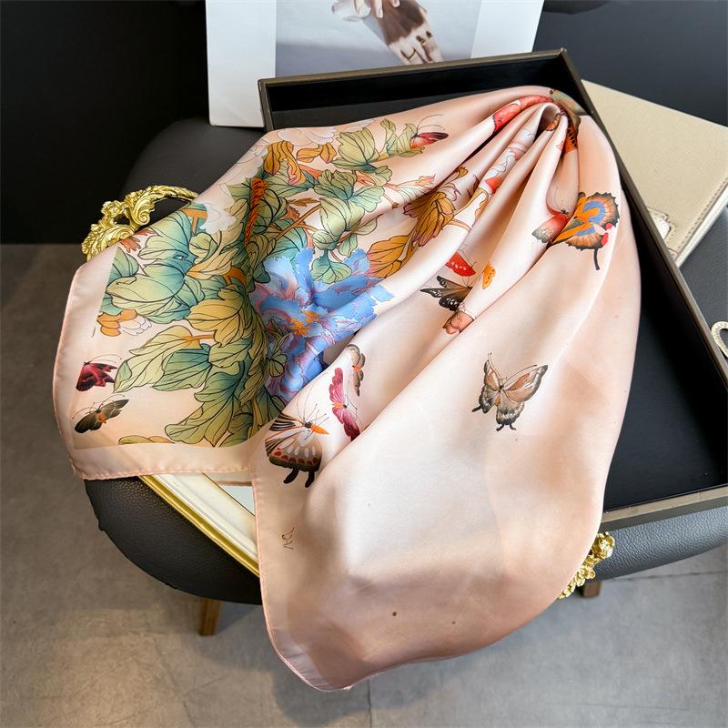 European American 70cm Small Square Imitation Silk Scarf - Printed Versatile Headscarf/Neck Protector