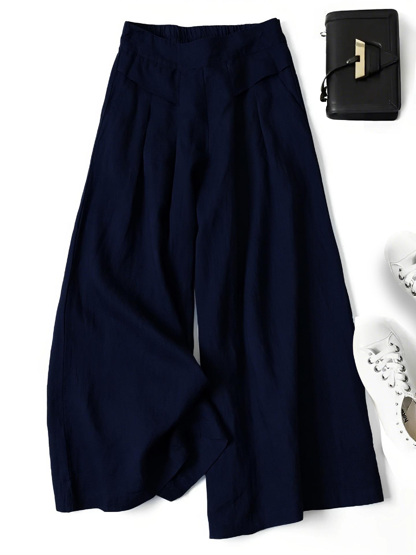 

Plus Size Women s High-Waisted Fashion Wide-Leg Patchwork Pants with Unique Drape Cut 4XL темно-синий