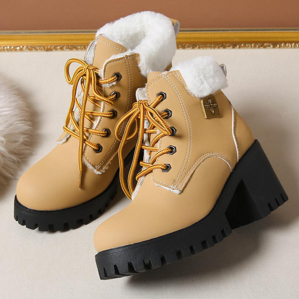 Botas Martin de moda con cordones en la parte delantera de forro polar para mujer 2025 nuevo comercio exterior talla grande 2025