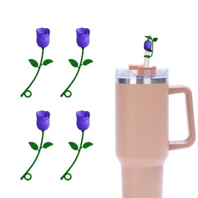 Gül Çiçek Pipet Kapağı BPA İçermeyen Silikon Tekrar Kullanılabilir Toz Geçirmez Dökülmez 6-10MM Bardak Pipet Ucu Tıkacı Üst Koruyucu Bardak Aksesuarları