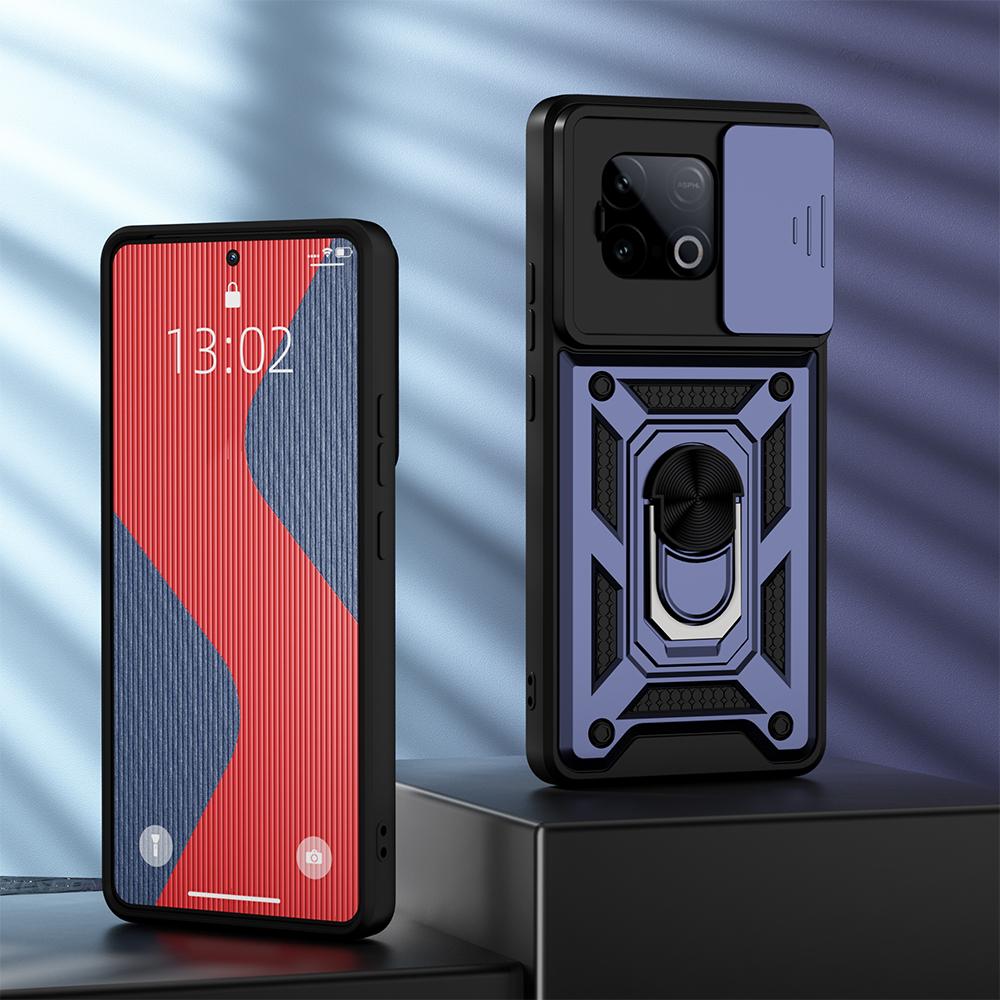 KEYSION Shockproof Case for IQOO Z10 Turbo Pro 5G Slide Camera Lens Protection Ring Stand Phone Back Cover for IQOO Z10 Turbo 5G