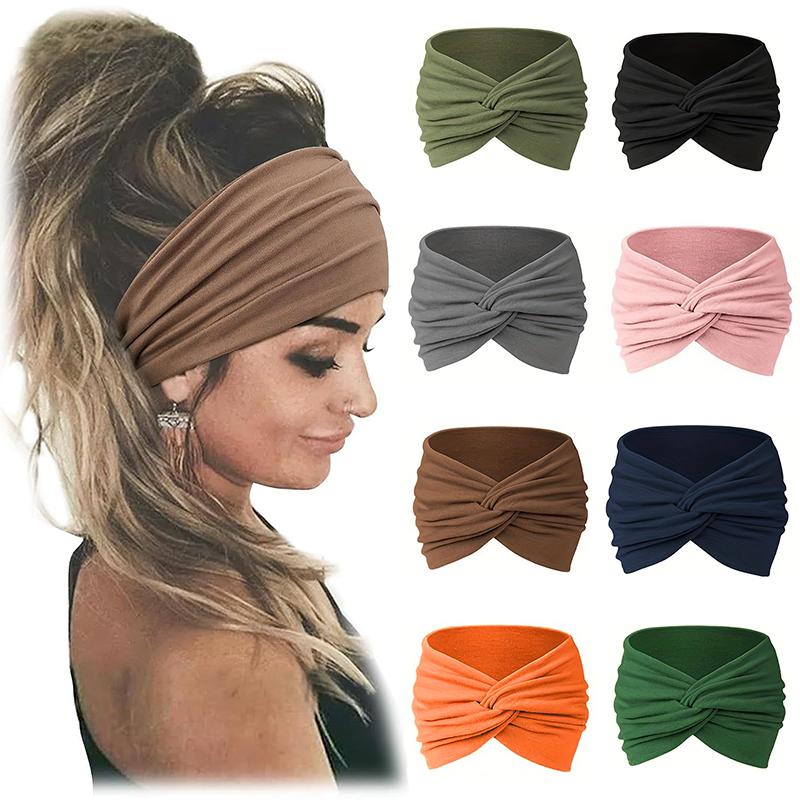 1Pc Women Headwear Cloth Stretch Headwrap Wide Turban Elastic Headpiece Hair Bands