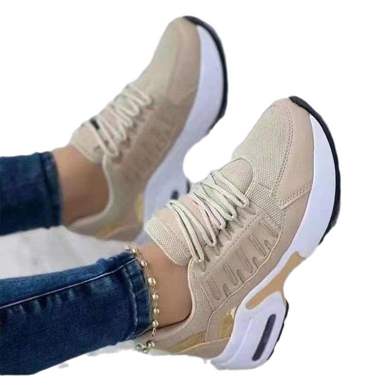 Plus Size 2023 Women's Flyknit Wedge Lace-Up Sneakers - Breathable Round Toe Mesh Design