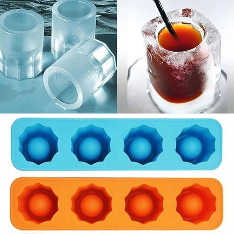 Shooters Eiswürfelbereiter Schnapsglas Gefrierform Maker Silikon Eiswürfelform Party 4-Tassen (Farbe:Zufällig)