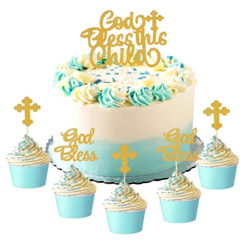 Topper Per Torta Battesimo Con Croce: Decorazione In Acrilico Oro Per Battesimi, Ragazze E Ragazzi