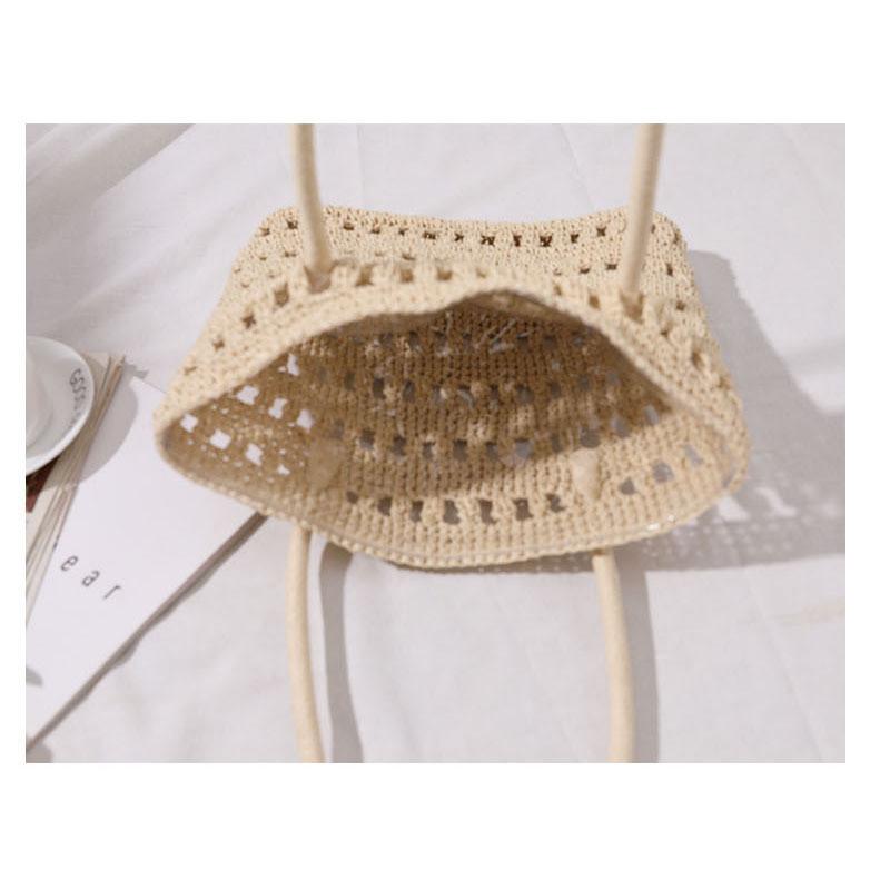 IELGY Vacation Beach Straw Bag Hollow Classy One-Shoulder Portable Woven Bag