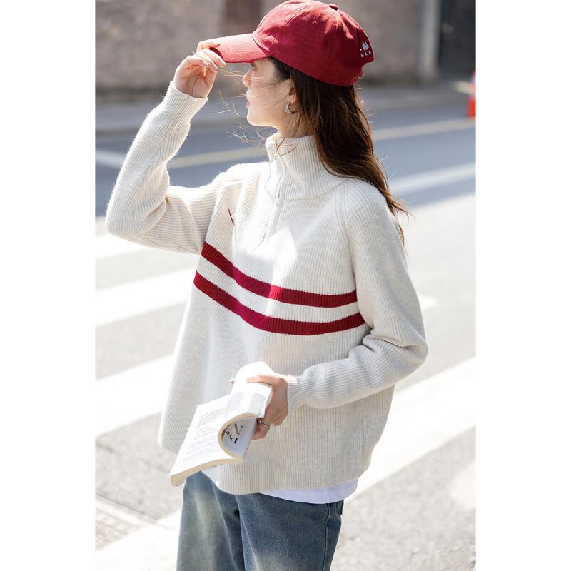 

Mokaana Striped Double Zipper Knit Sweater One Size