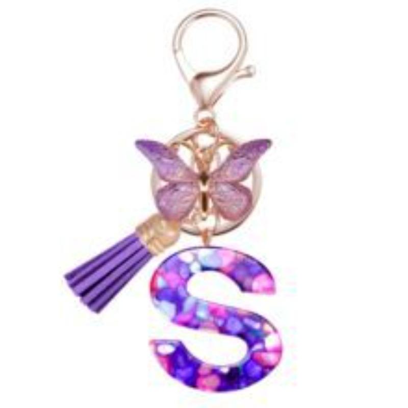 Resin Purple Stone 26 Alphabet Keychain Letter Pendant Backpack Hanging Ornament Classic Retro Practical Durable Bag Charm For Daily Use