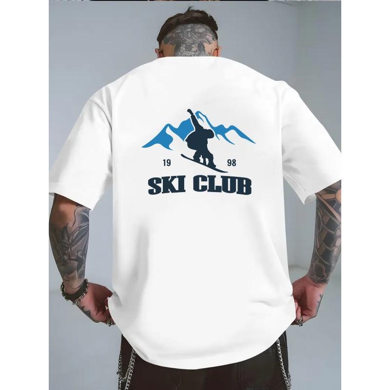 Men's Ski-Themed T-Shirt - Short Sleeve Round Neck Print - Summer Casual Wear & Ski Resort Apparel - Machine Washable (Regular Fit)