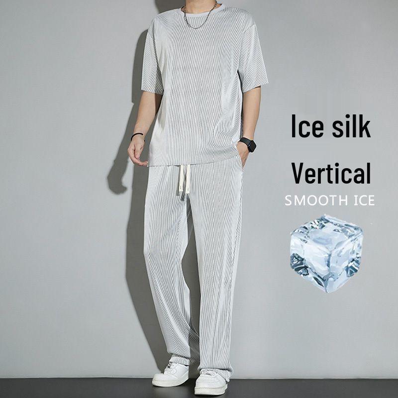 Men's Quick-Dry Ice Silk Sports Set: Short Sleeve T-Shirt & Long Pants