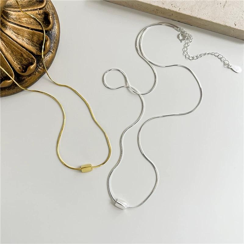 LT-8TL11 S925 Silver Necklace Pendant for Women Fashionable Twisted square Snake Bone Chain Collarbone Chain