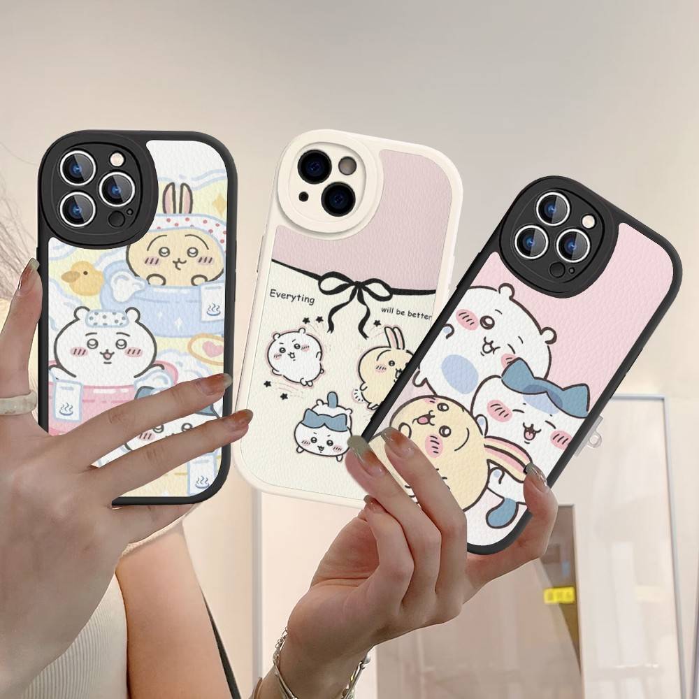 C-Chii-kawa Phone Case Hard Leather For iPhone 16 15 14 13 12 Mini 11 14 Pro Max Xs X Xr 7 8 Plus Fundas