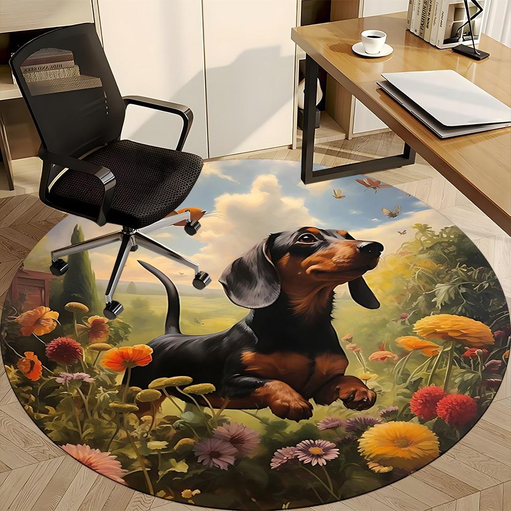 1pc Floral Garden Dachshund Chair Carpet for Office Machine Washable Rug for Office, Good Gift for Family or Friends Yy251225241